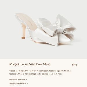 New in box. Loeffler Randall Margot cream satin bow mule. Size 9.5